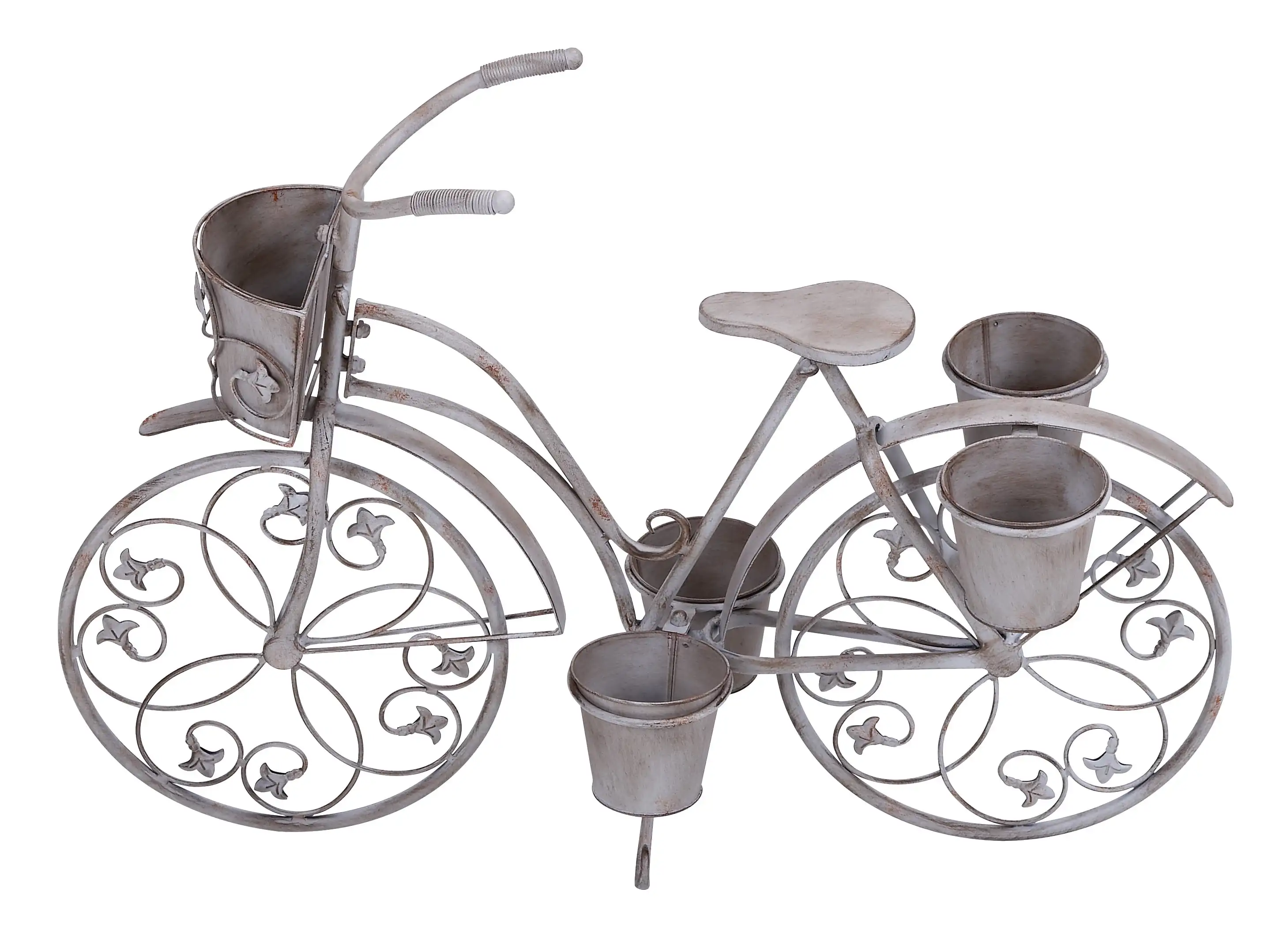 

36" x 12" x 26" 3 Tier Indoor Outdoor Scroll Bike Plant Stand Distressed Gray Metal Shelf Potted Display Rack