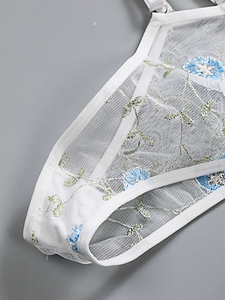 Intimo Completo sexy Reggiseno trasparente Donna 2 pezzi Ricamo floreale Completo intimo in pizzo senza reggiseno di supporto in acciaio_voghion.com