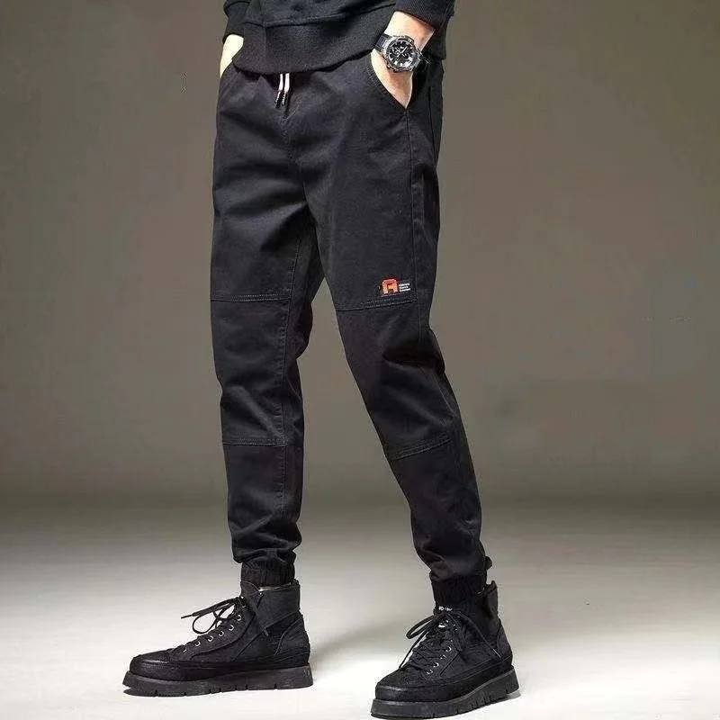 Loose All-match Thin Style Men Spring Solid Color New Breathable Bound Feet Thread Closure High Street Fashion Casual Trousers