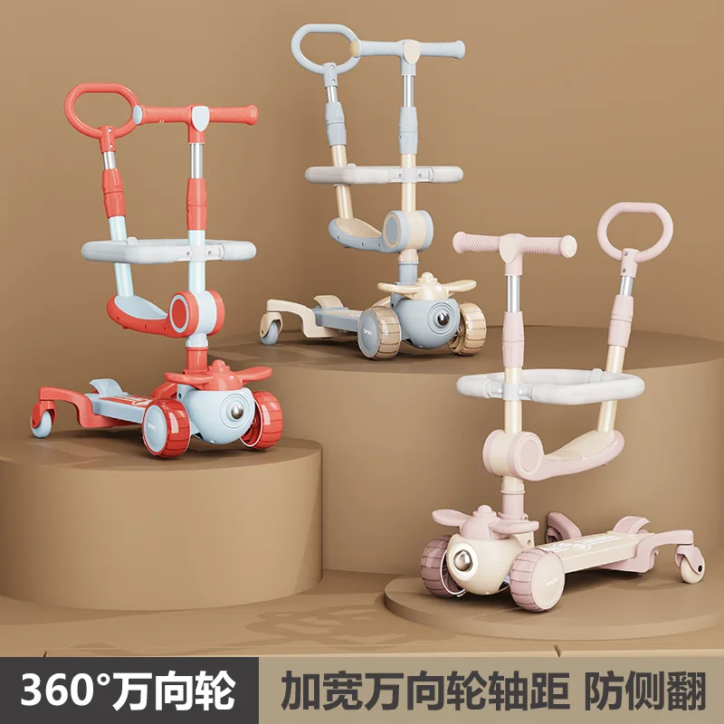 3 In 1 Children's Scooter Scooter Flash Wheels Kick 2-12 Year Kids Adjustable Height Foldable Children