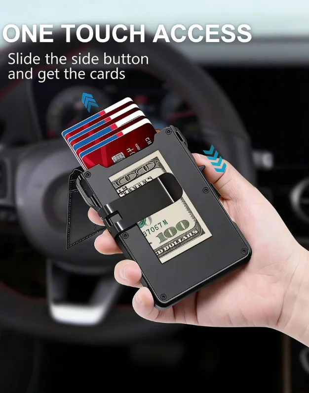 Men's RFID Blocking Slim Leather Wallet with Pop-Up Magnetic Closure and Money Clip