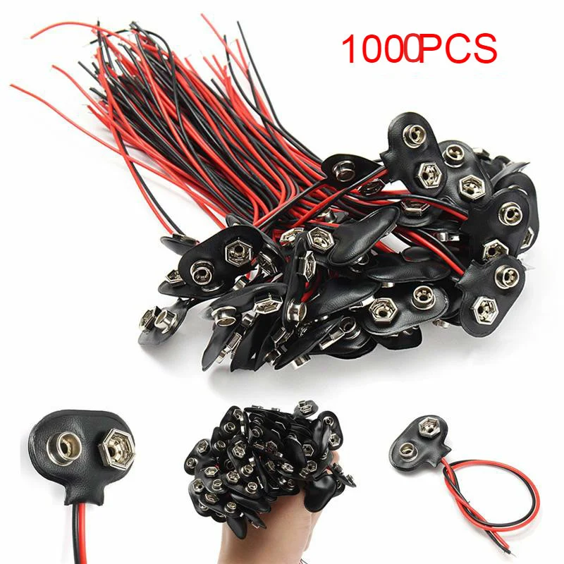 

1000pcs/lot 9V Battery Connector Snap Wire Cable Adapter Holder Experimental Power Connectors Terminals T Style 15cm