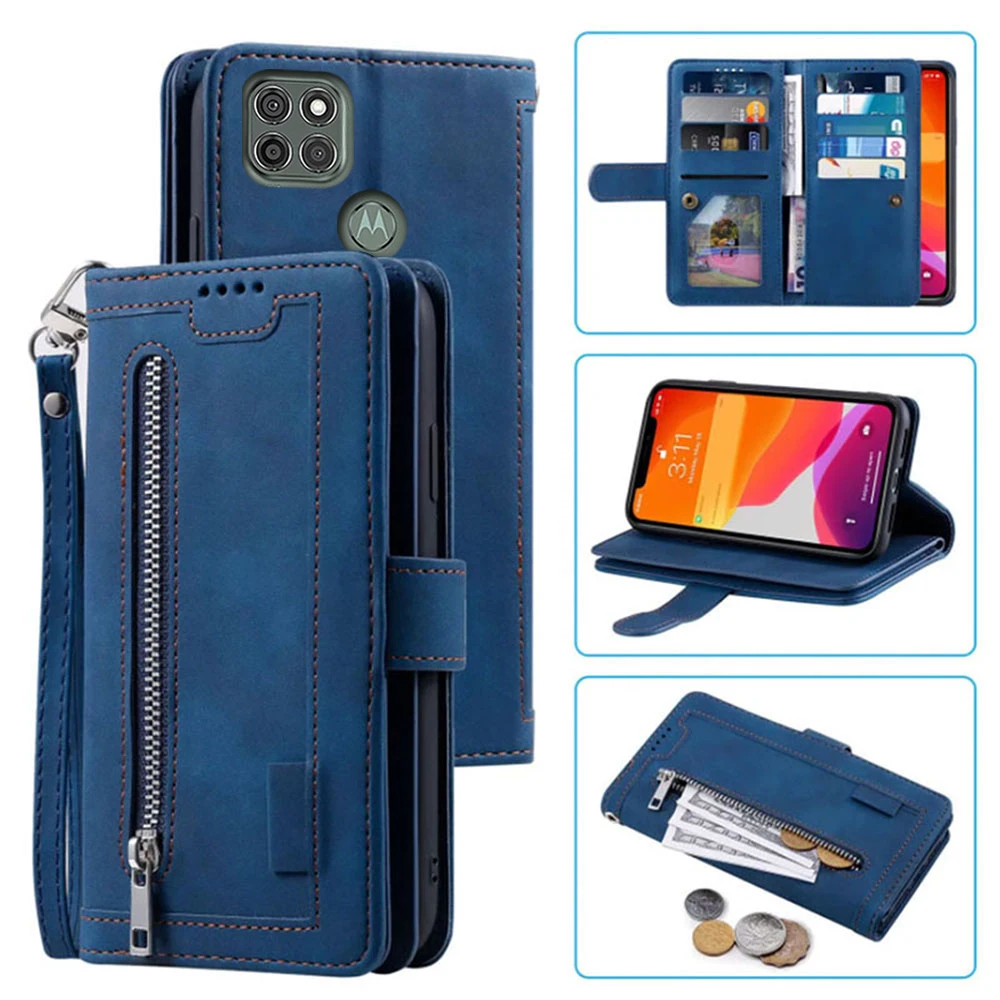 Elegant 9-Card Wallet Case with Zipper Flip Folio and Wrist Strap in Carnival Design