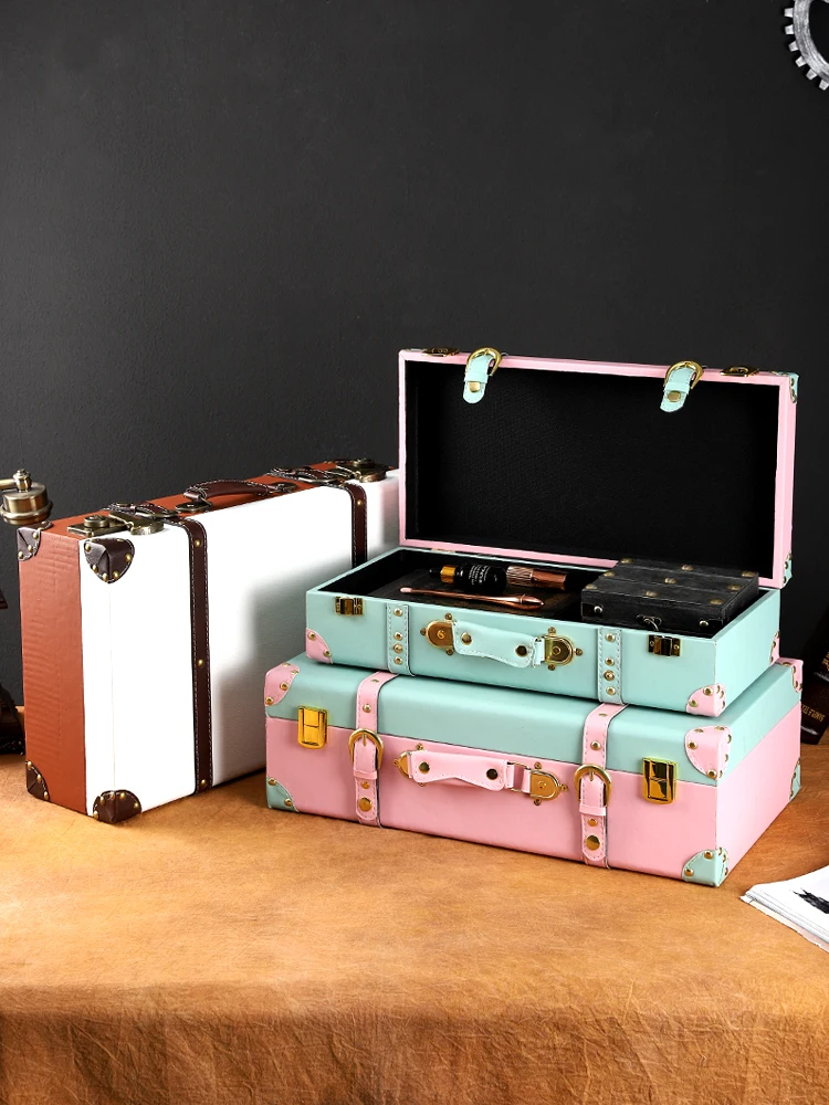 Color Blocking Storage Box,Vintage Leather Suitcase Showcase