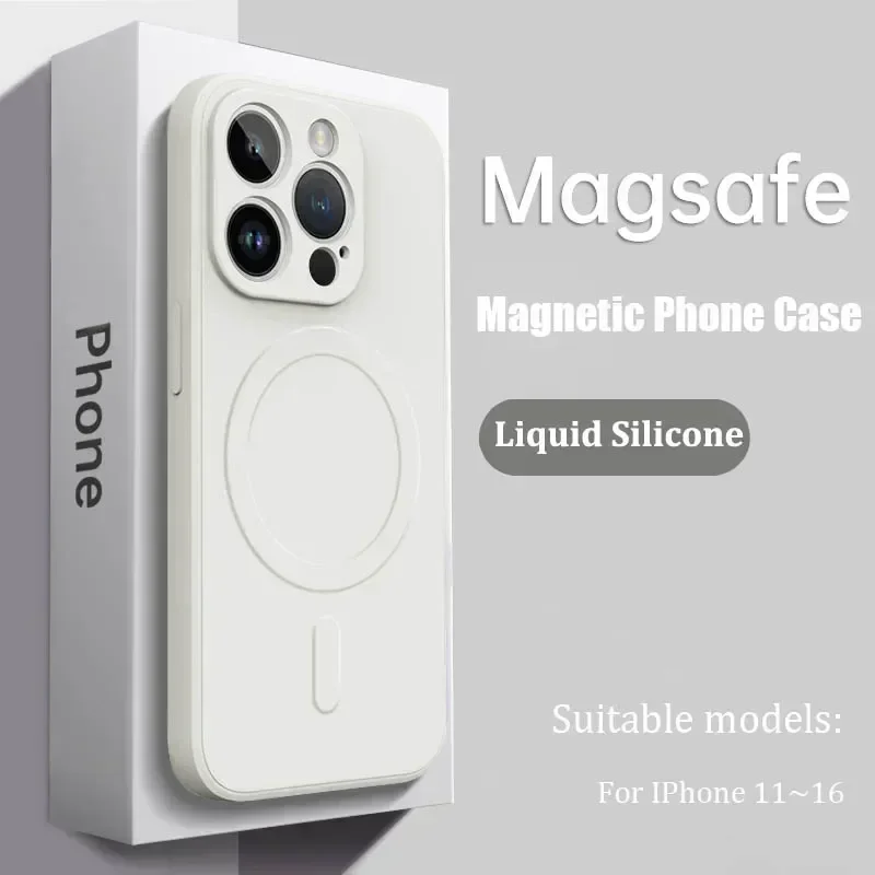 Luxury Magnetic Liquid Silicone Soft Phone Case with Wireless Charging Compatibility