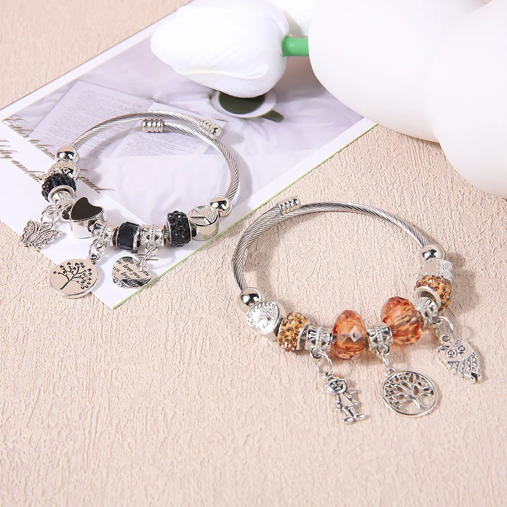 Women's Fashion Multi Type Plate Home Stainless Steel Alloy Multi Element Bead Love Jewelry Bracelet Date Party Holiday Gift