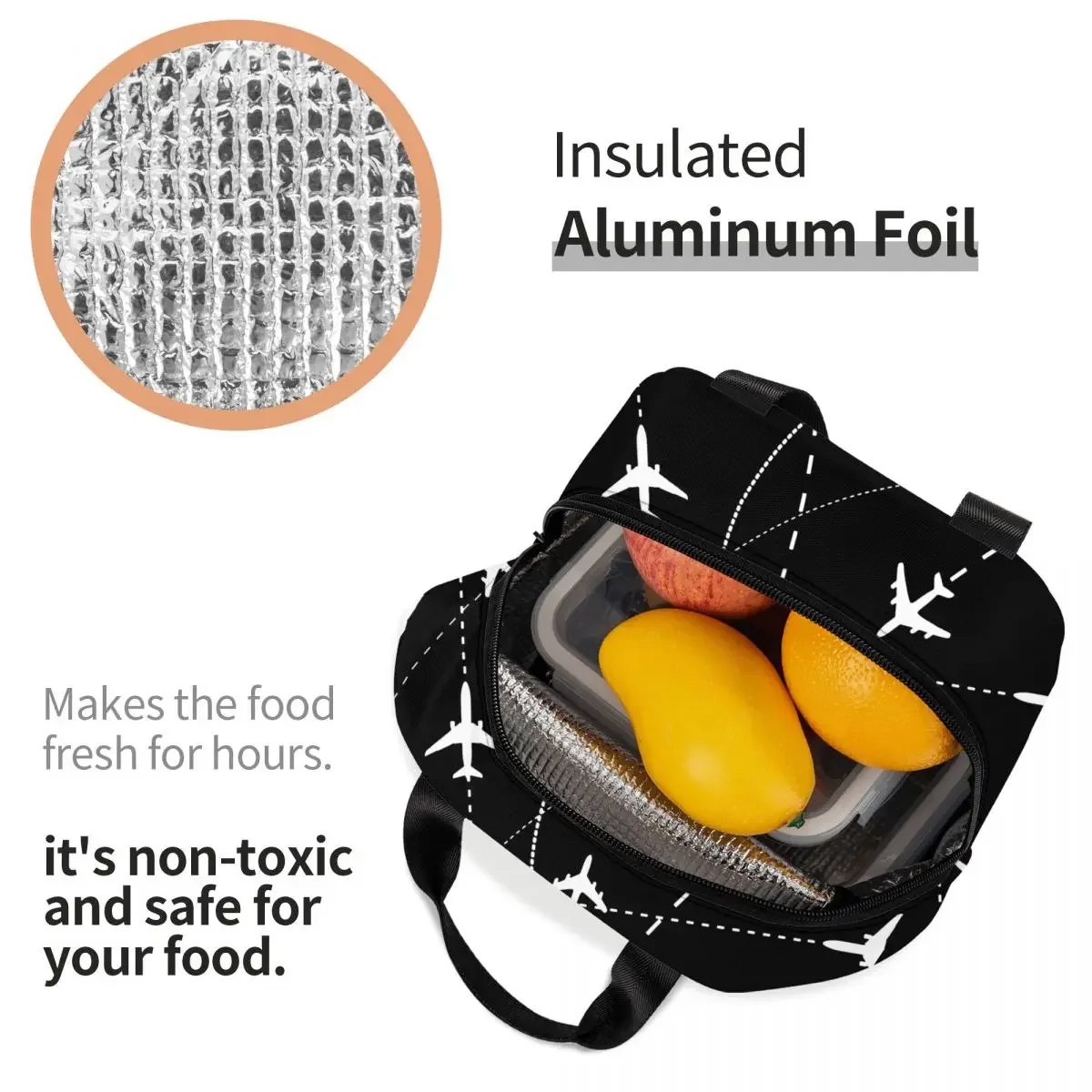 Night Flight Routes Insulated lunch bag Airplane Pilot Women Kids Cooler Bag Thermal Portable Lunch Box Ice Pack Tote