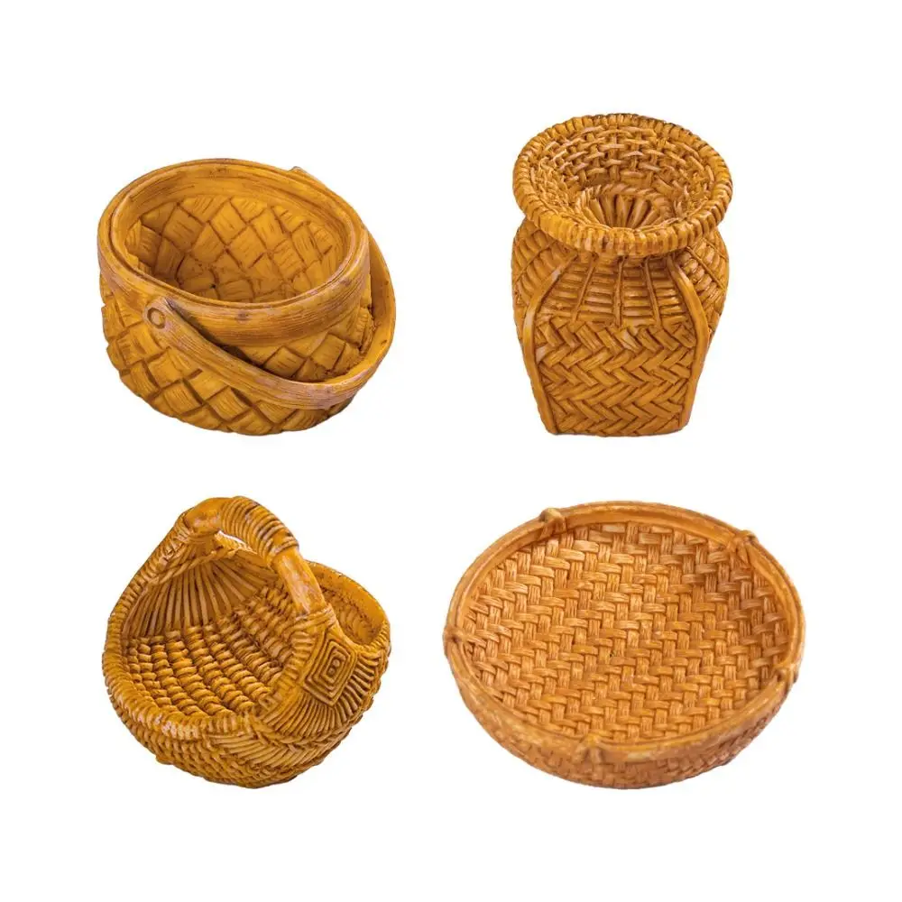 2pcs Mini 1/12 Dollhouse Rattan Frame Hand-woven Cute Fruit Vegetable Food Storage Basket Resin 10 Styles