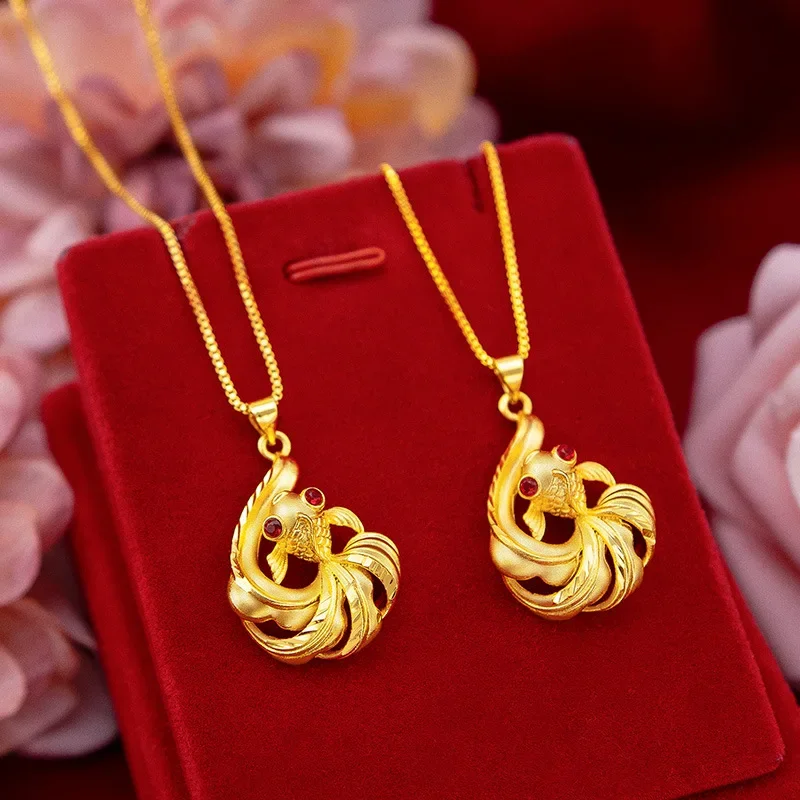 9999 금붕어 펜던트, 금붕어 쇄골 목걸이, 리얼 골드, 24K 옐로우 골드