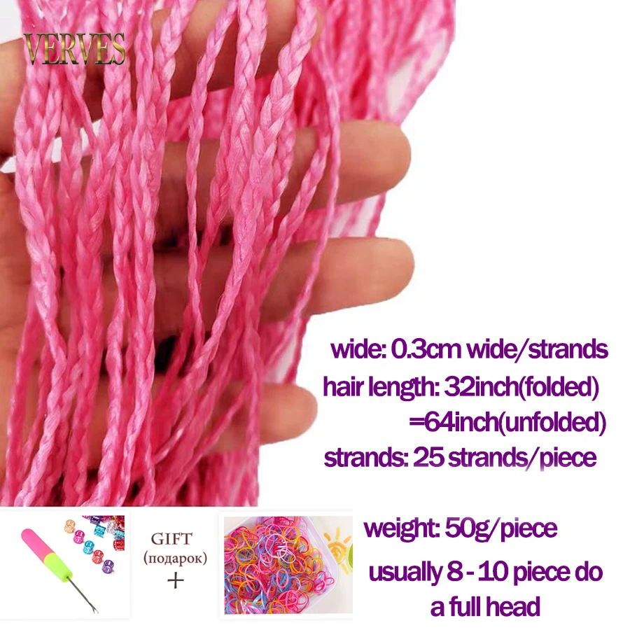 VERVES Synthetic Small Box Braids 32 Inch Braiding Hair Crochet Braid 25 Strands/Pcs Hair Extensions Bulk braid Pink Blonde Grey