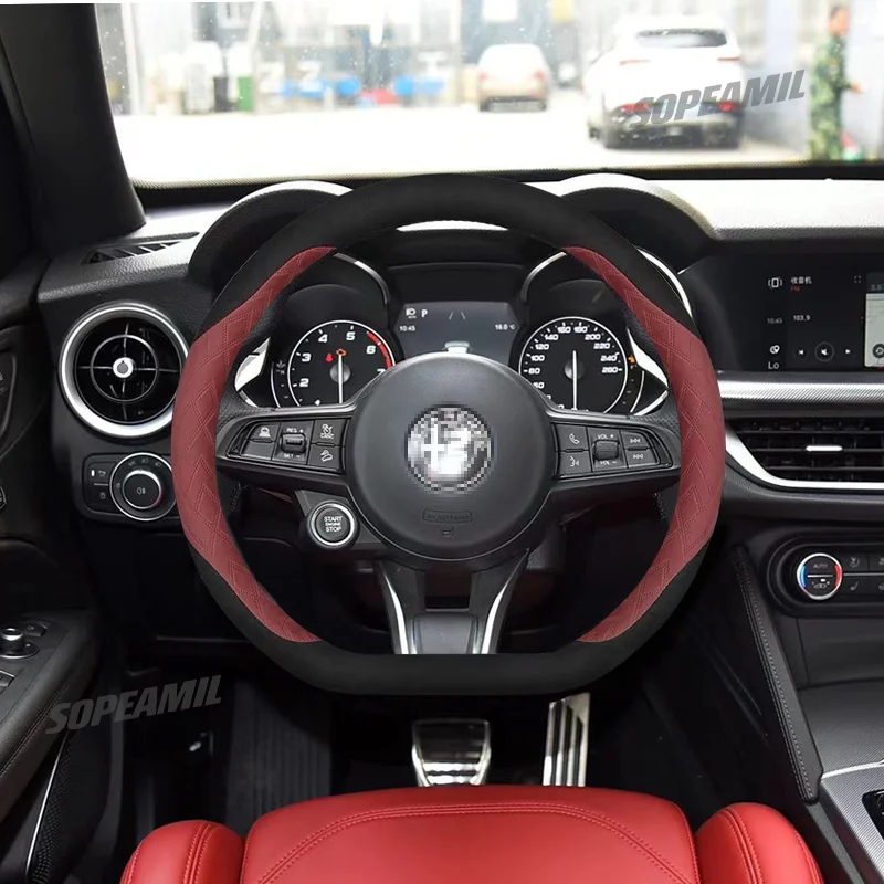 

AntiSlip Microfiber Leather Car Suede Steering Wheel Cover For Alfa Romeo Stelvio Giulia Tonale 147 156 159 GT Giulietta Milano