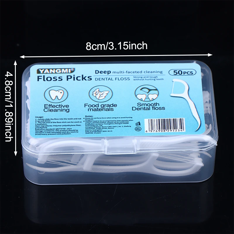 50pcs Portable Disposable Dental Floss Plastic Toothpick High-tension Dental Floss Stick Dental Box Oral Care