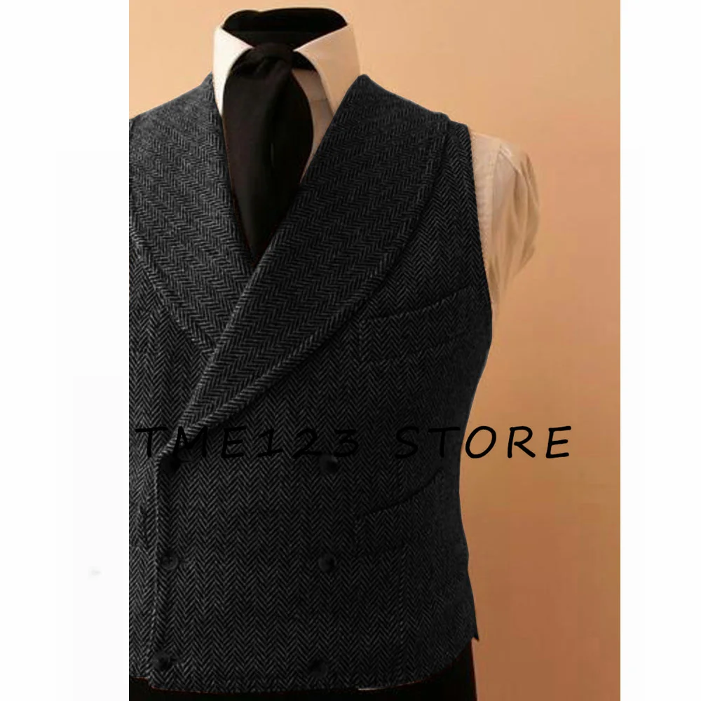 Men's herringbone pattern  Casual Vest Business Double Breasted Vest Male Clothes Formal Suits Men's Summer Vests Suit Clothing