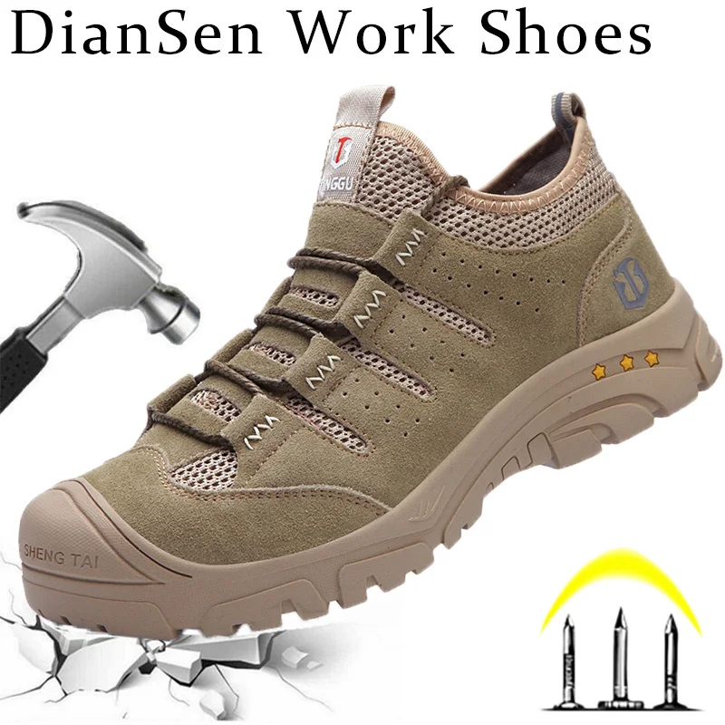 

DianSen New Non Slip Men Safety Work Shoes with Steel Toe Breathable Puncture-Proof Construction Boots Hombre Safety Shoes