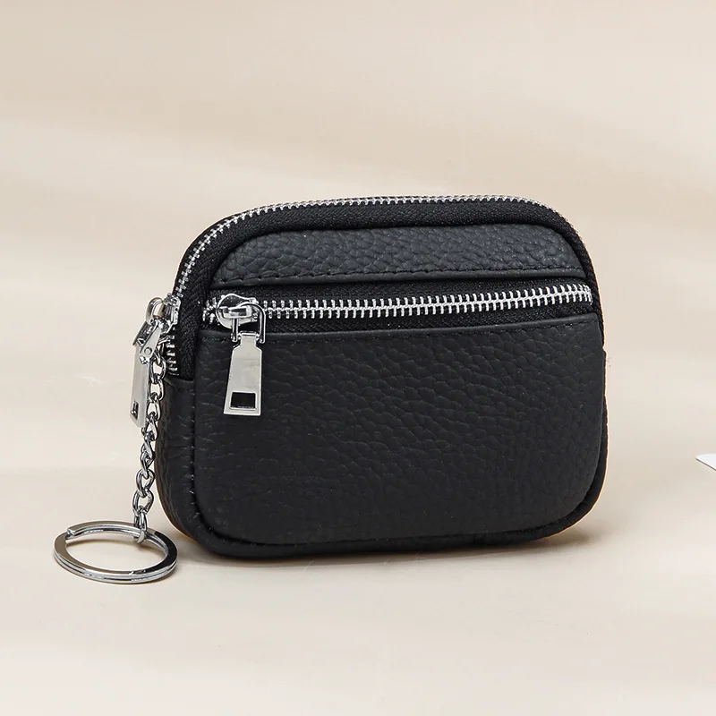 Women's Genuine Leather Coin Purse Mini Pouch Change Wallet with Keychain Small Zipper Purse Fashion Coin Purse for Women