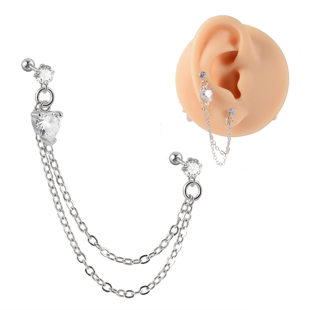 Surgical Steel CZ Gem Ear Tragus Cartilage Piercing Zircon Dangle Chain Earring Conch Ear Stud Helix Piercing Body  Jewelry