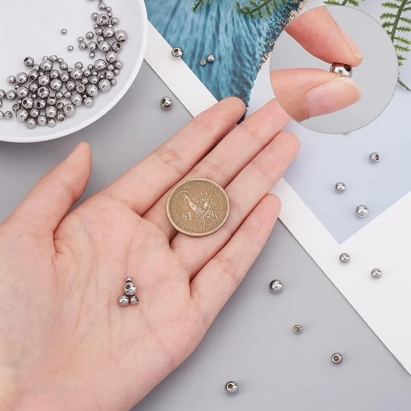 120Pcs 4 Sizes Memory Wire End Caps Stainless Steel Bead Cord End Caps Round Half Drilled Beads Ball Cord Terminators