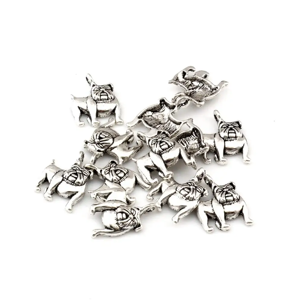 100Pcs Alloy Cute Bulldog Charms Pendants For Jewelry Making Bracelet Necklace DIY Accessories 13x17mm  A-225