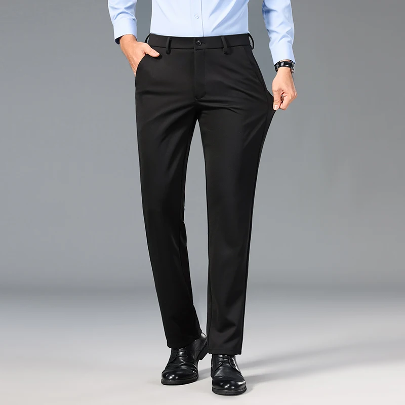 Stylish Solid Color Suit Pants All-match 2024 Summer New Straight Elastic Business Casual Men's Clothing Button Commute Trousers