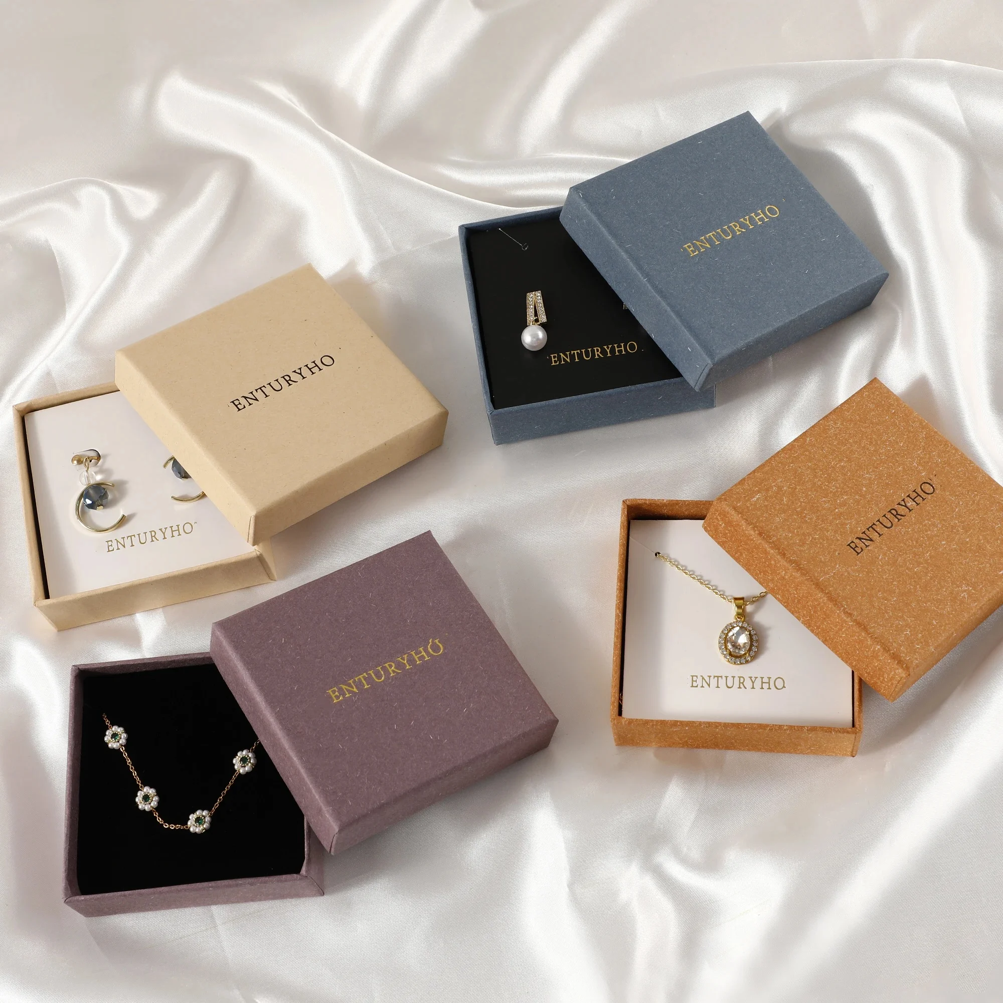 50pcs Cardboard Jewelry Box High Quality Krafty Paper Handmade Package Drawer Boxes With Custom Logo