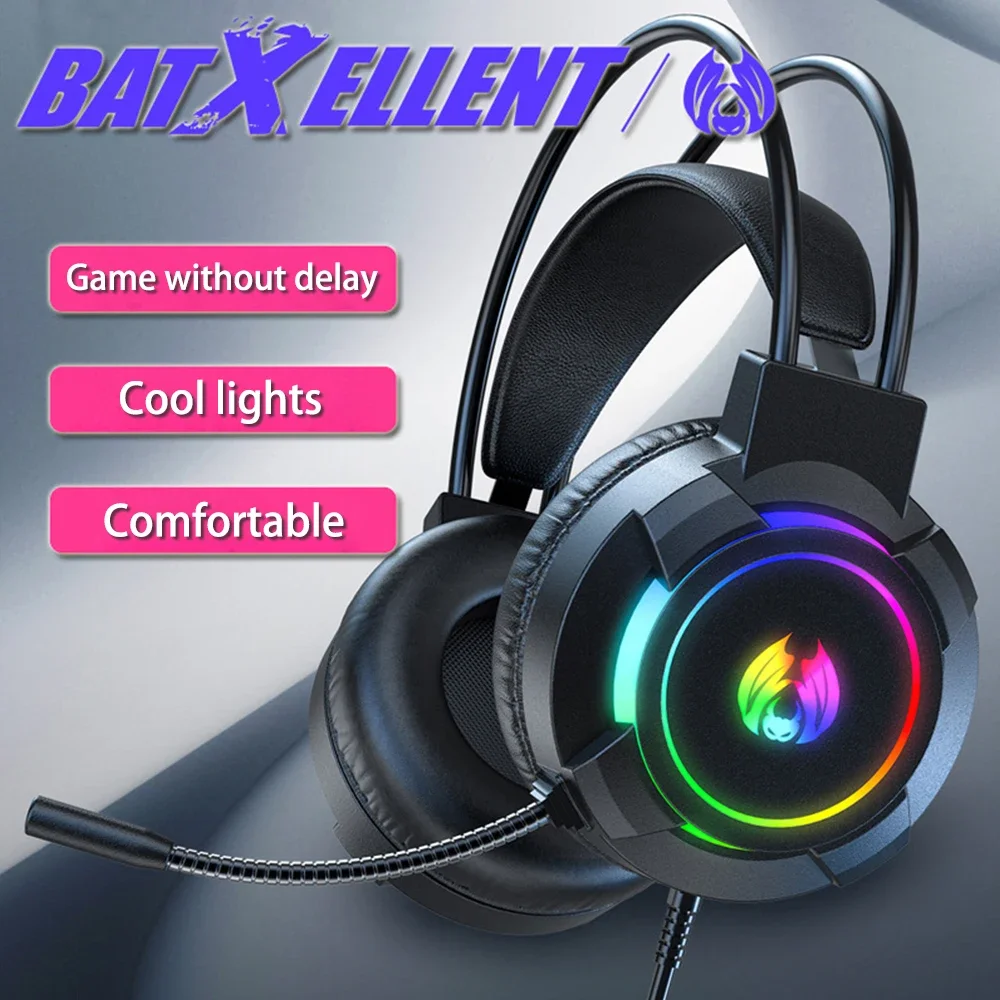 PC 게임 헤드셋 스테레오 서라운드 베이스 헤드셋, 컴퓨터 게임 콘솔, 마이크 포함, RGB 조명 헤드셋