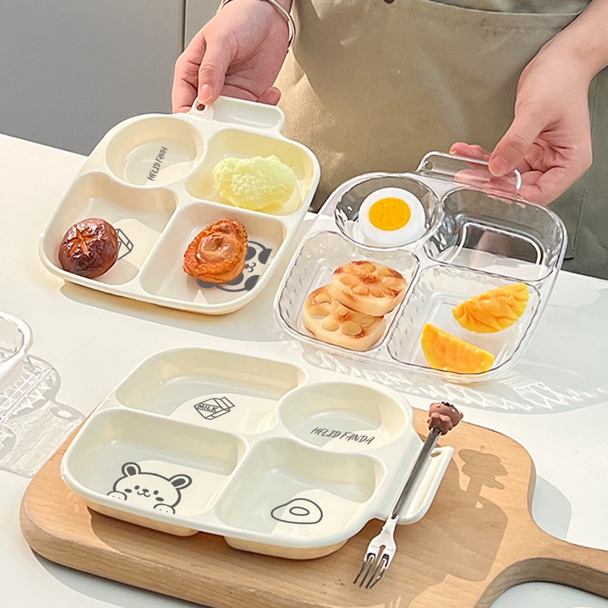 Square Plastic Divided Dinner Plate Portion Control Food Plate Stackable Salad 4 Compartments Fat Reducing