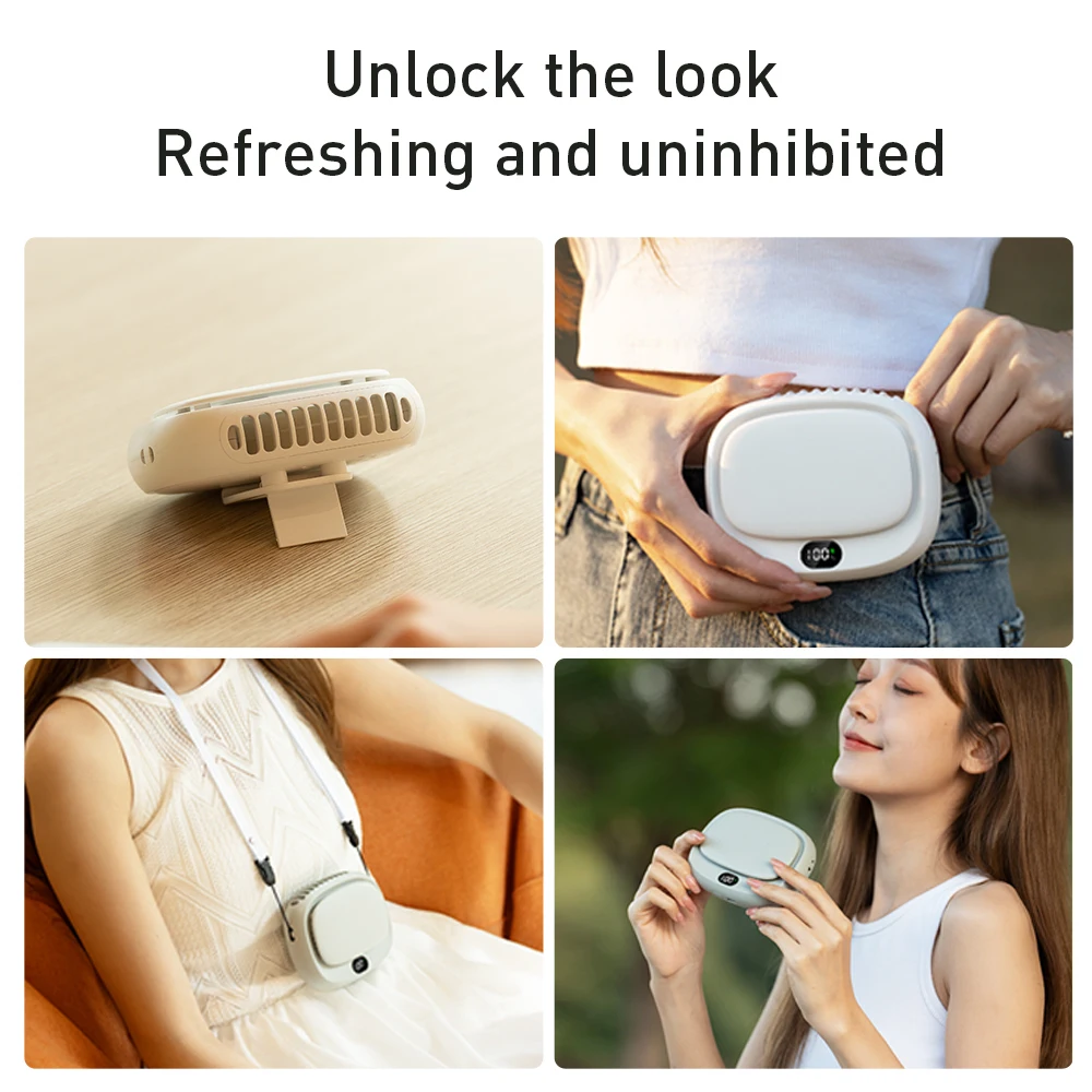 Vissko 2024 New 1800mAh Handheld Mini Fan Multifunction Neck Hanging Fans 5 Speed USB Rechargeable Fan with Display Screen 6