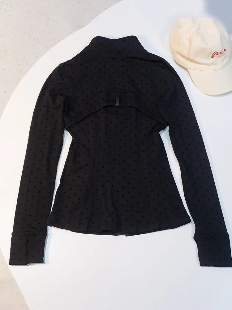 Women's Polka Dot Stand Collar Fitness Jacket 3