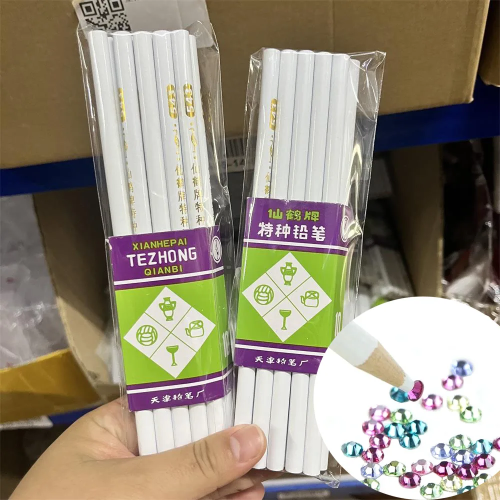 Nail Art Picking Tools Rhinestone Picker Pen Rhinestone Picking Tool Nail Art Tools 10-1Pcs Dotting Pen Dotting Pencil White Wax Wood Pen Picker Rhinestones Gems Picking Tool Pick Up Manicure Supplies