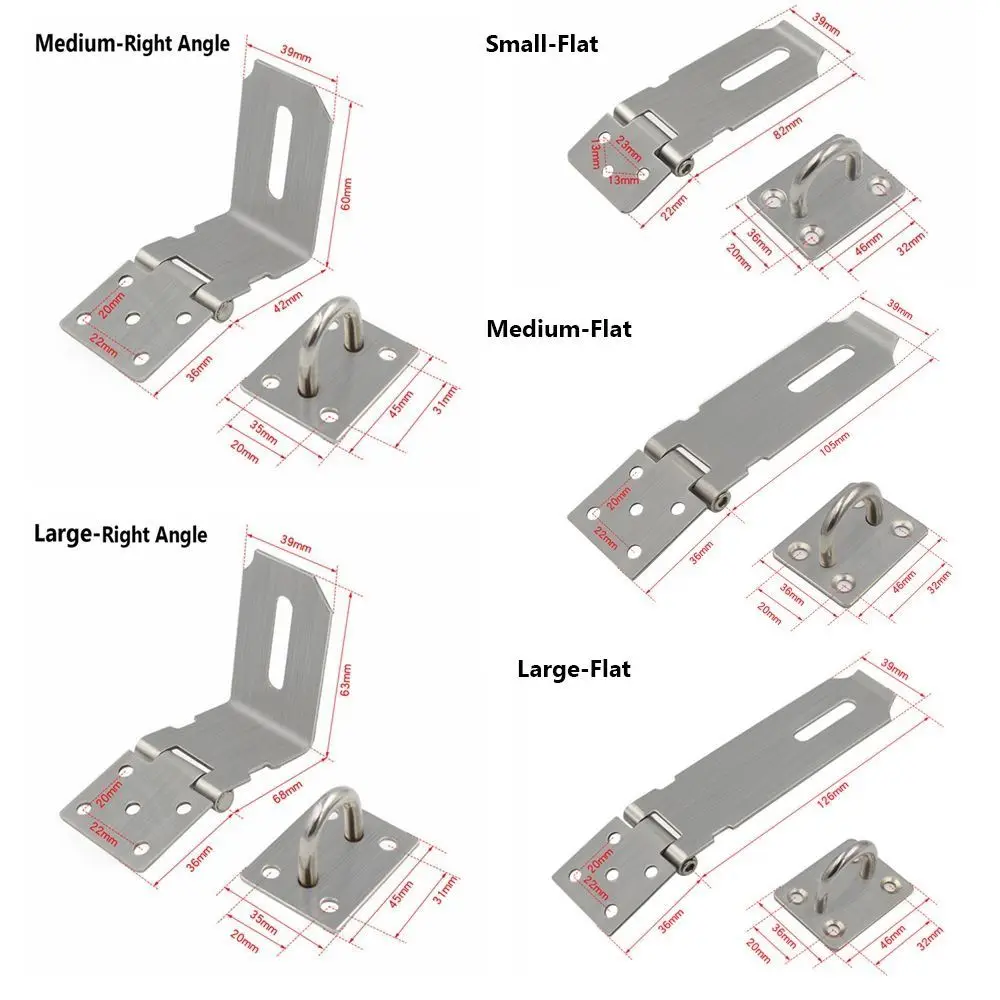 Description Picture 3 of itemStainless Steel Padlock Hasp Door Clasp Lock Right Angle Shed Gate Latch Burglar-proof Bolt Door Buckle with Mounting Screws