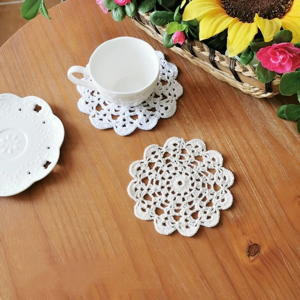 

1Pcs Lace Round Cotton Table Place Mat Pad Cloth Crochet Placemat Cup Mug Tea Coaster Handmade Wedding Christmas Kitchen Mat