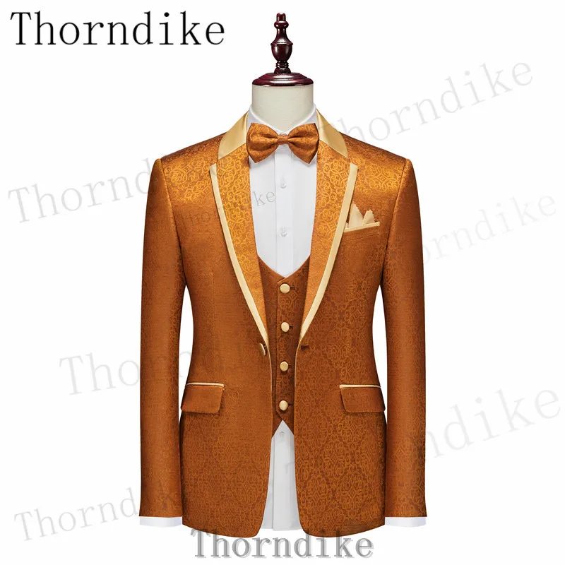 Thorndike Orange Mens Suits 3 Piece Casual Tuxedos for Wedding Groomsmen Suits Men (Blazer + Vest + Pant)