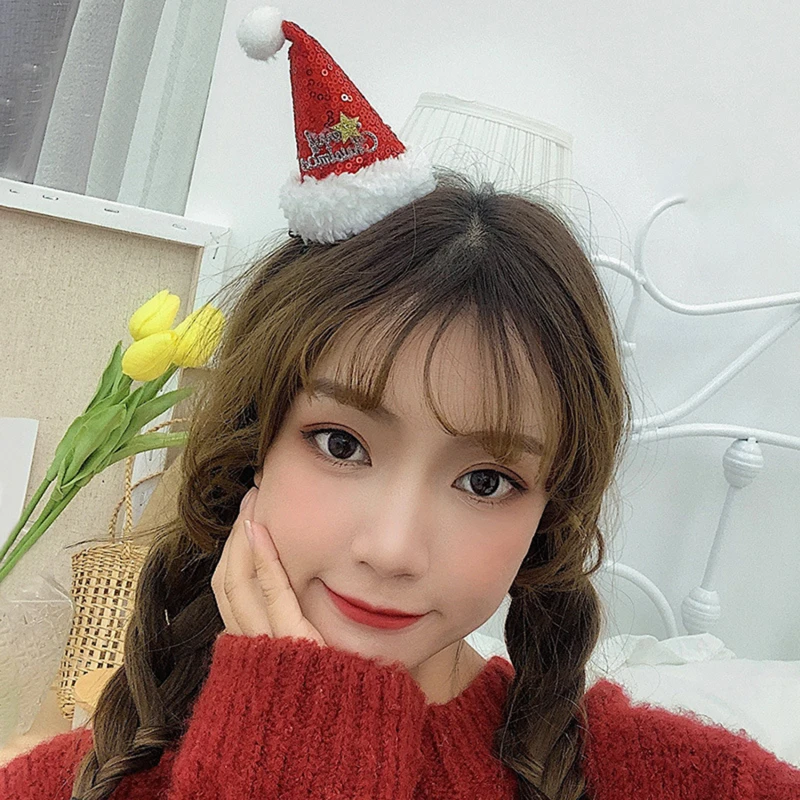 Mini Cute Sparkling Santa Claus Hat Christmas Hair Clips Xmas Party Gift For Adults And Kids New Year Headwear Hair Accessories