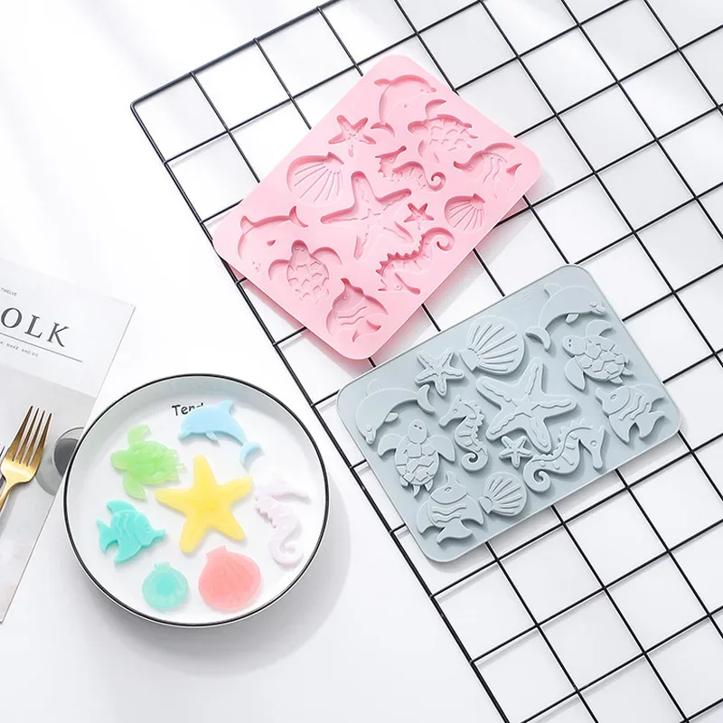 Lovely Shell Starfish Silicone Chocolate Mold Fish Dolphins Fondant Cake DIY Decorating Tools Clay Resin Art Moulds Kitchen Tool