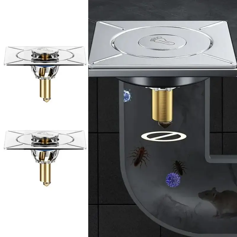 Shower Drain Plug Bathroom Drain Stopper Pop up Square Drain Strainer Tub Hair Catcher