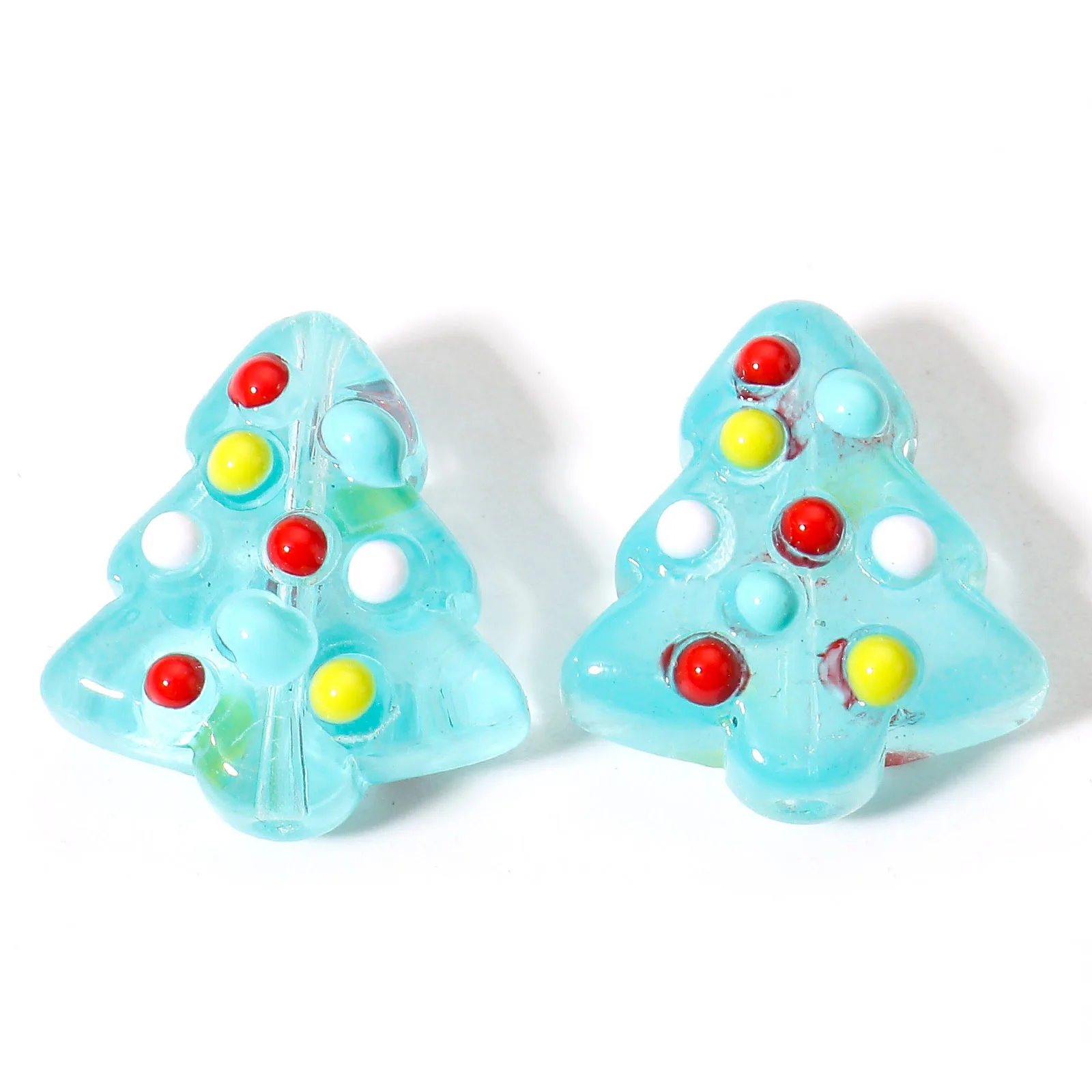 2 Stück Lampwork Glasperlen Weihnachts baum mehrfarbige Emaille Perle für DIY Charm Schmuck machen ca. 16mm x 15mm, Loch: ca. 1mm – Detail 9