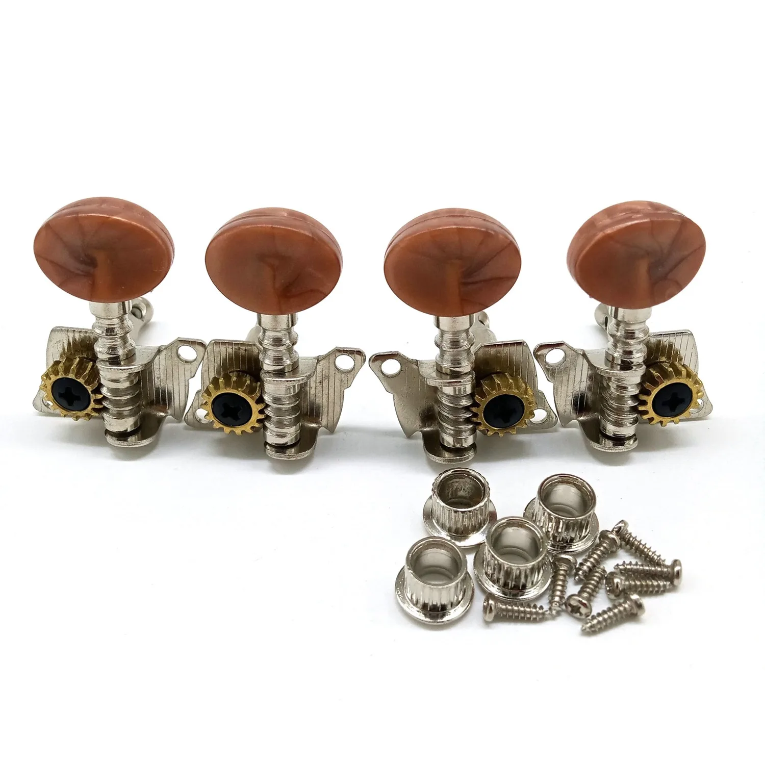 2R2L Metal Ukulele Locking String Tuner Guitar Tuning Peg Machine Head Brown Head Pegs for Ukulele Guitar Part