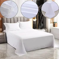 1PC Bed Sheets Polyester Cotton Washed Material Pure White Grey Blue Hotel Bed Sheets Single and Double Home Use (no Pillowcase) 1
