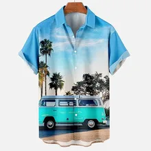  2024 Hawaiian Parrot Coconut Men's Shirts Retro Oversized Fashion Car Casual Floral Short Sleeves Tree Clothing Loose Summer 