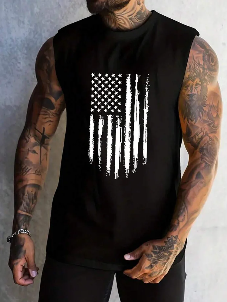 USA Flag Print Men's Tank Top Summer Casual Men's Loose Sleeveless T-shirt Outdoor Sports Fashion Street Tank Top