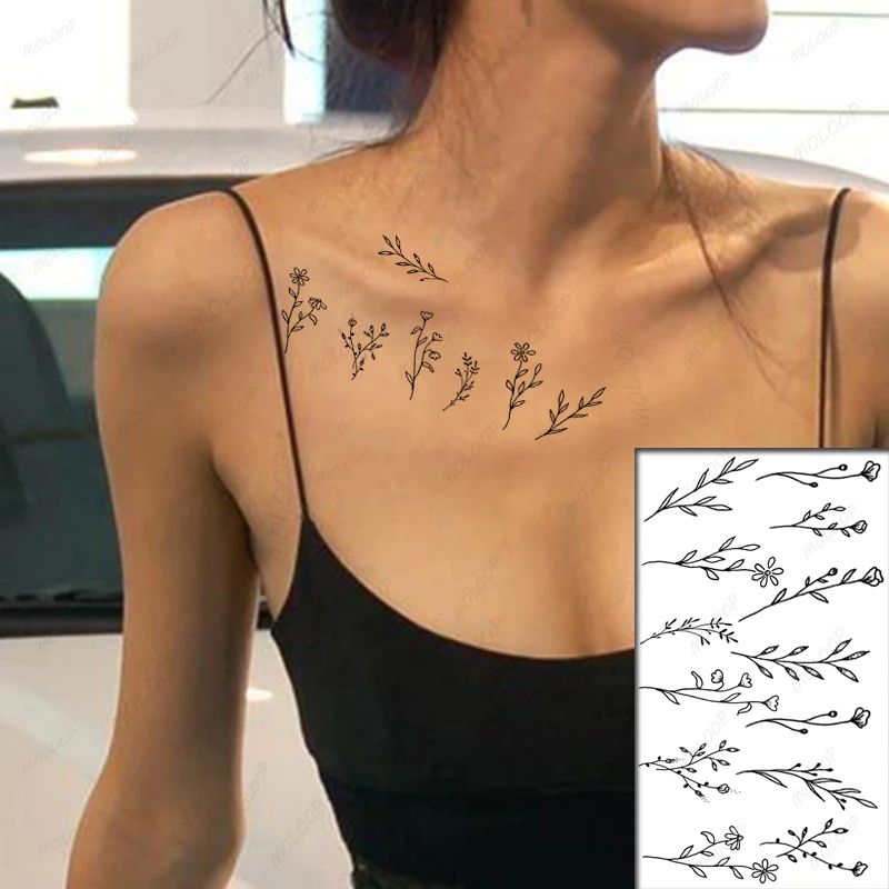 Tattoo Sticker Temporary Tattoos Sketch Rose Flowers Waterproof Temporary Tattoo Sticker Hand Lines Design Fake Tattoos Flash Tatoos Arm Chest Body Art For Women