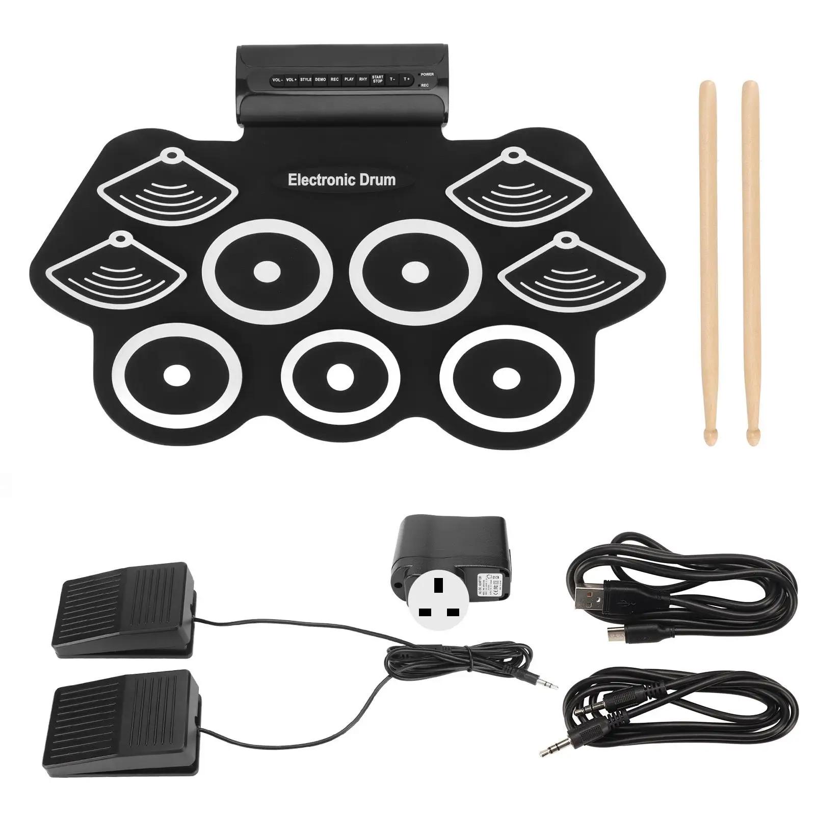 9-Piece Roll-Up Drum Set Pedals & Sticks MIDI Practice Gift for kids