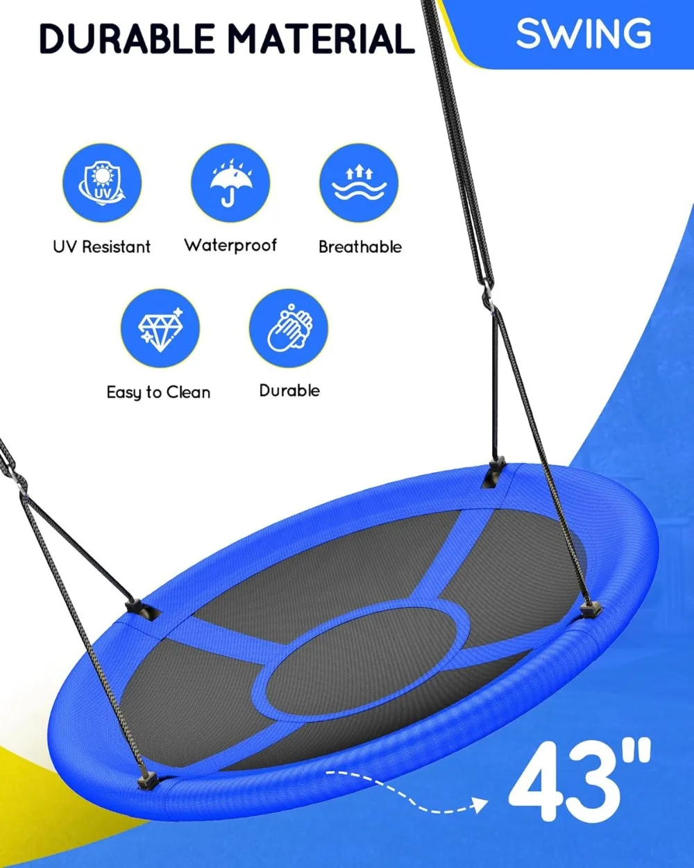 43" Saucer Tree Swing, 700lbs Weight Capacity, Waterproof Flying Saucer Swing with Adjustable Hanging Straps, Swing Seats 2