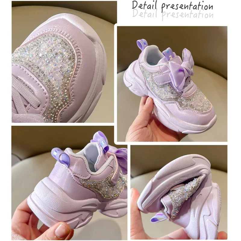 Girls Autumn Princess Shoes Bow Flower Party Shoes Fashion Kids Toddler Girls Comfortable Soft-Soled Dance Shoes with Sequined 2