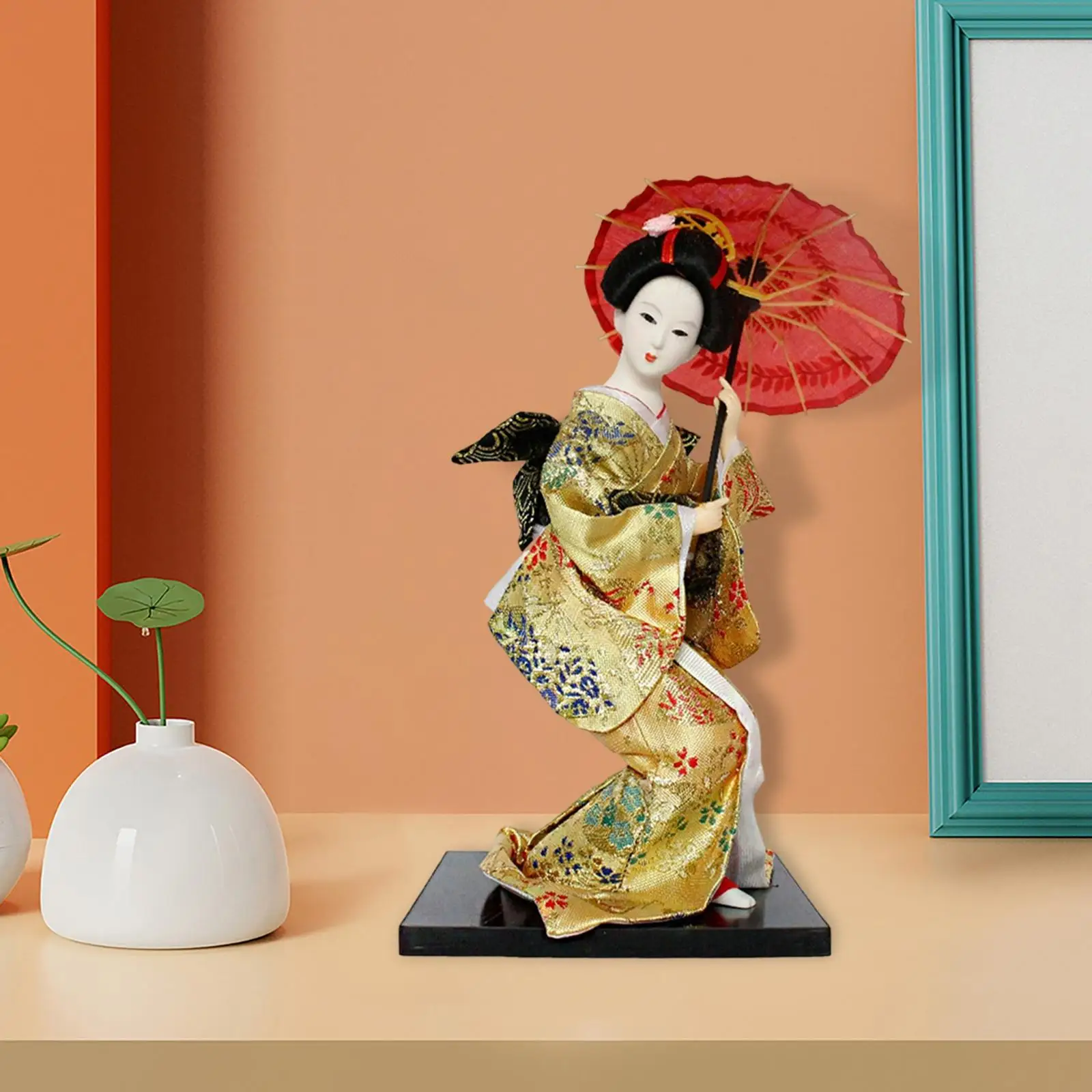 

12" Japanese Kimono Figurine, Miniature Sculpture Handicrafts Statuette Kimono
