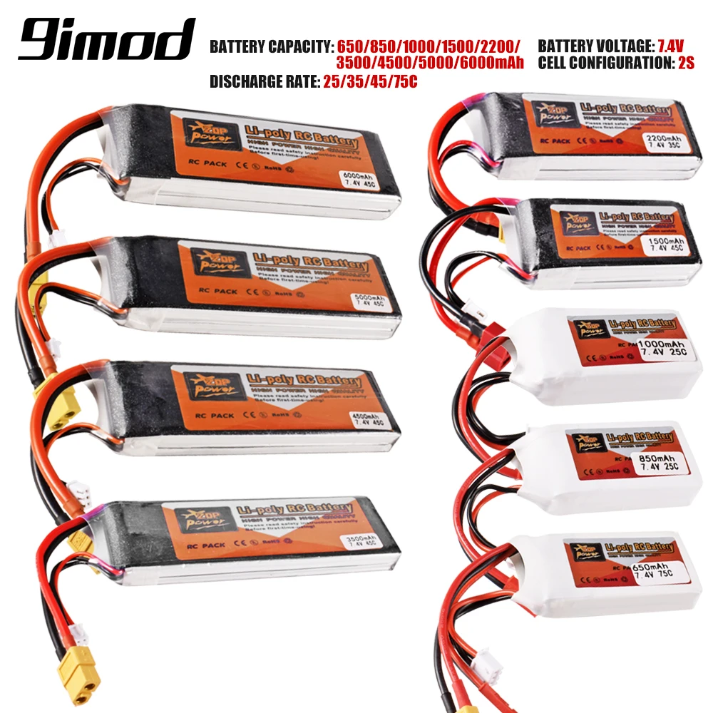 9Imod 2S Rc Lipo Batteria 7.4V 650-6000Mah 25C-75C Con Xt30 Xt60 T Spina Connettore Jst Per Rc Car Boat Fpv Drone Quadcopter