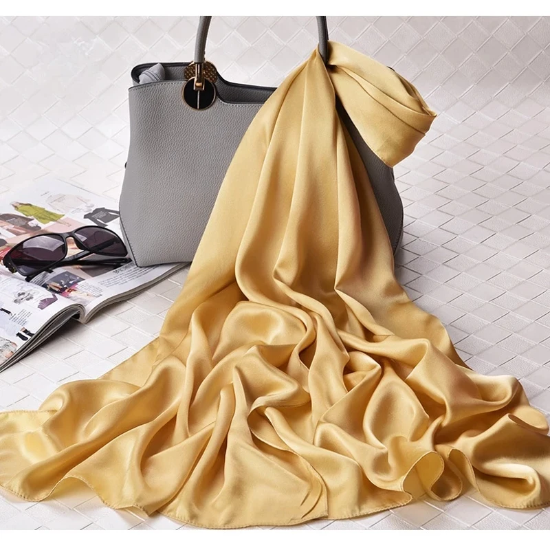 Silk Hijabs for Women Luxury Solid Bandana Ladies Designer Long Headscarf Muslim Hijab Scarves Plain Color Foulard Femme 180cm 4