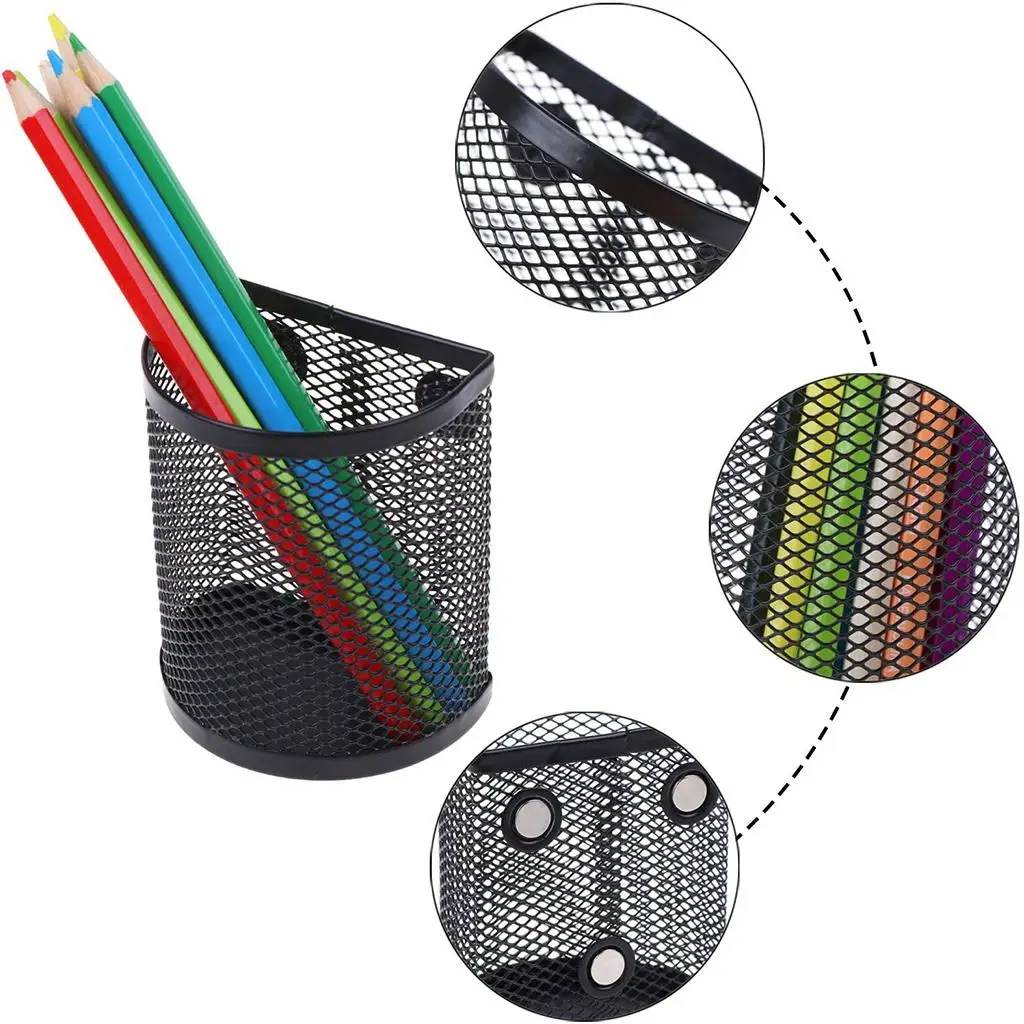 Mesh Magnetic Pencil Holder Metal Stationary Organizer Desktop Stationery Storage Mesh Basket for Refrigerator Locker Office 3