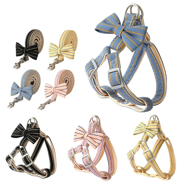 Dog Harness Leash Evening Dress Bow Collar Set Adjustable Cute  Dog Harness For Small Medium Pet Cat Collar Leash Outdoor Walkin 5