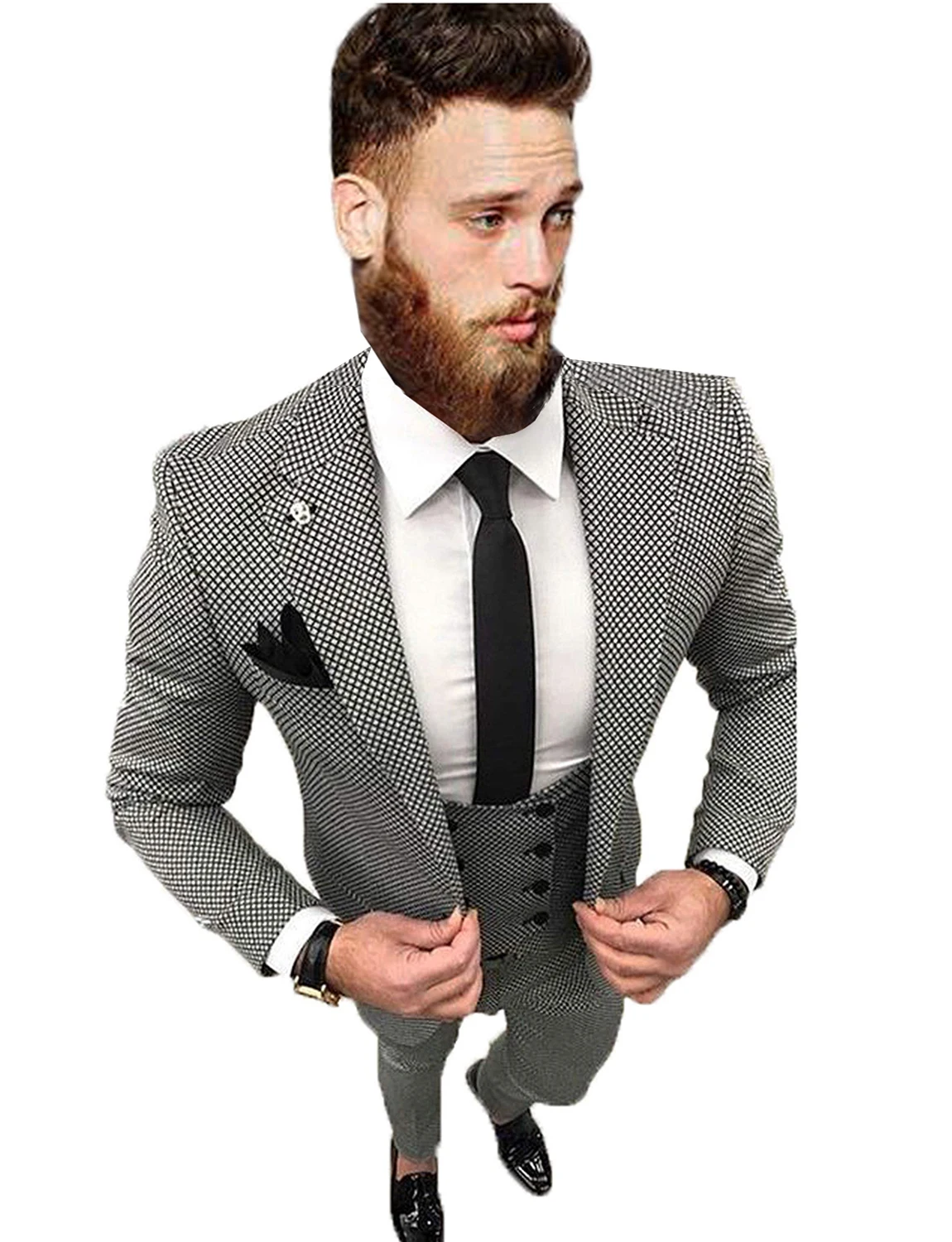 Men's Suit Plaid Notch Lapel(Jacket+Vest+Pants)